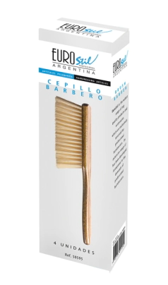CAJA 4 CEPILLOS CUELLO BARBERO MANGO MADERA MARRON ENVASADO SIN TAMPOGRAFIA