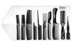 ESTUCHE 9 PEINES NEGROS Y 1 NAVAJA NEGRO ENVASADO  