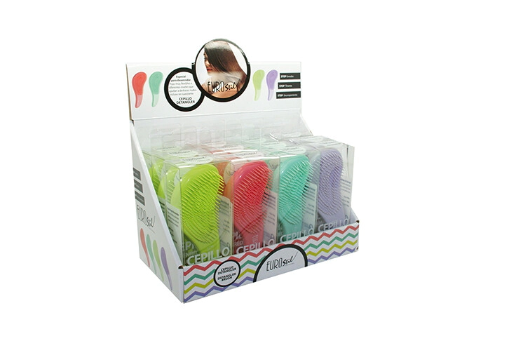 EXPOSITOR CON 12 CEPILLOS DETANGLER GRANDES COLORE      